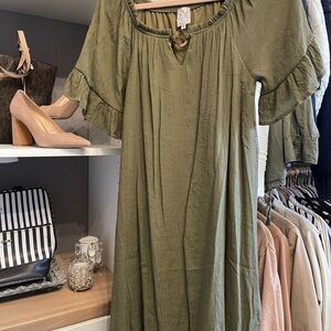 Green Ruffled Smocked Sundress with Flutter Sleeves